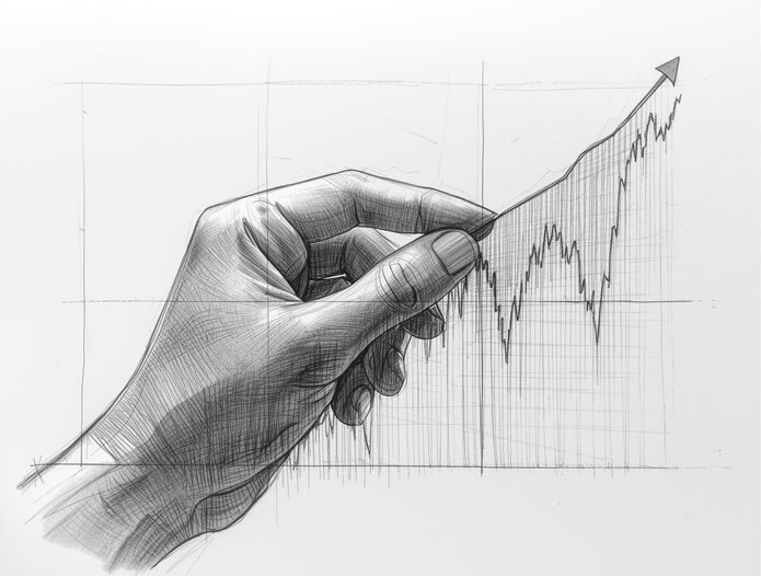 Illustration of hand and a line chart going up